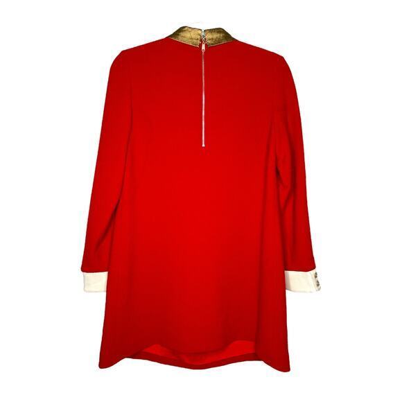 PSALTER Red Gold Metallic Colorblock Mini Dress Sz 40 US 8 Mod Long Sleeve Zip - Picture 2 of 10